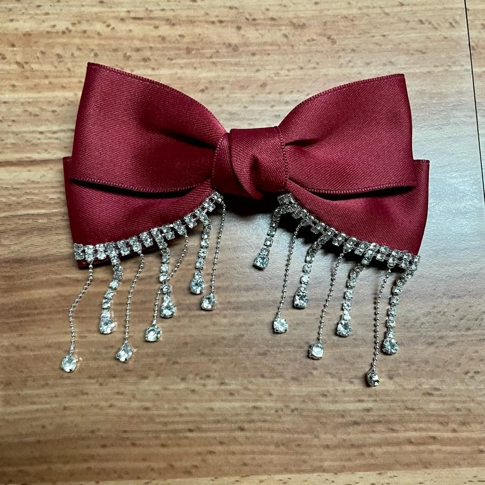 Big Satin Bow Rhinestones French Barrette Hair Clip
